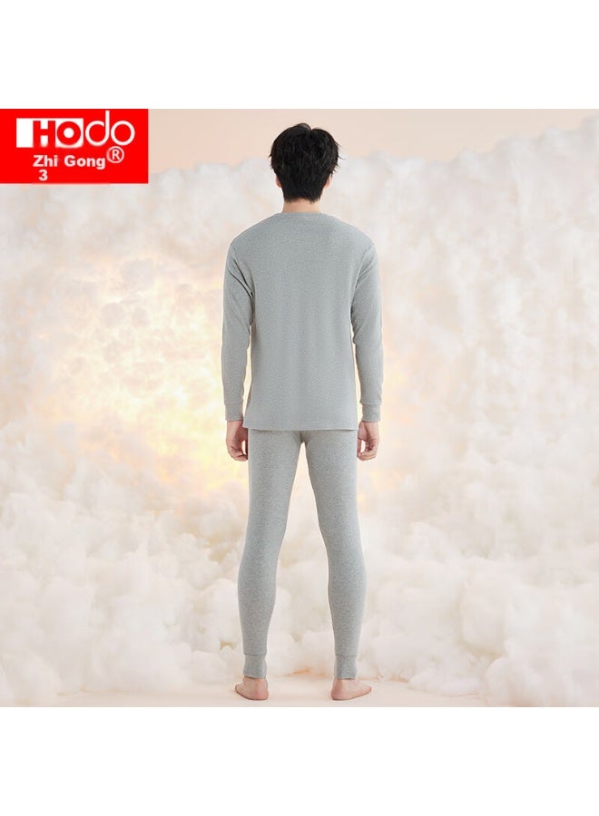 hongdou Hongdou Men's Pure Cotton Autumn Underwear Set, V-neck Thin Thermal Underwear, Light Heather Gray  - Image 5
