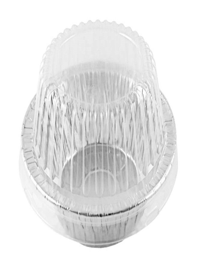 Pactogo Disposable Aluminum 5 3/4" Meat Pot Pie Extra Deep Pan Baking Tin w/Clear Dome Lid (Pack of 50 Sets) - Image 3