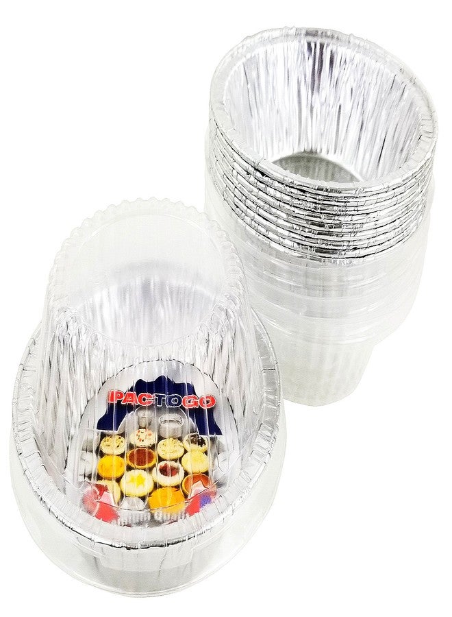 Pactogo Disposable Aluminum 5 3/4" Meat Pot Pie Extra Deep Pan Baking Tin w/Clear Dome Lid (Pack of 50 Sets) - Image 1