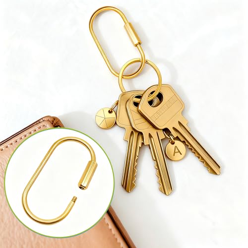 Elempony 2 Pack Gold Carabiner Key Rings – Brass Clip with Screw Lock, Key Organizer with 4 Rings, Jewelry Charm Holder for Handbags, Keys & Accessories for Men and Women - Image 3