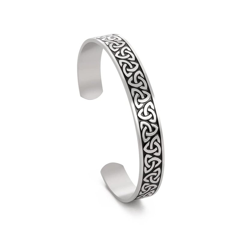 VASSAGO Celtic Knot Bangle Bracelet Mens Cuff Bracelet Celtic Trinity Bracelet Celtic Viking Norse Bracelet Stainless Steel Vintage Cuff Bangle Amulet Bracelet Jewelry Gifts for Men Women, Black - Image 1