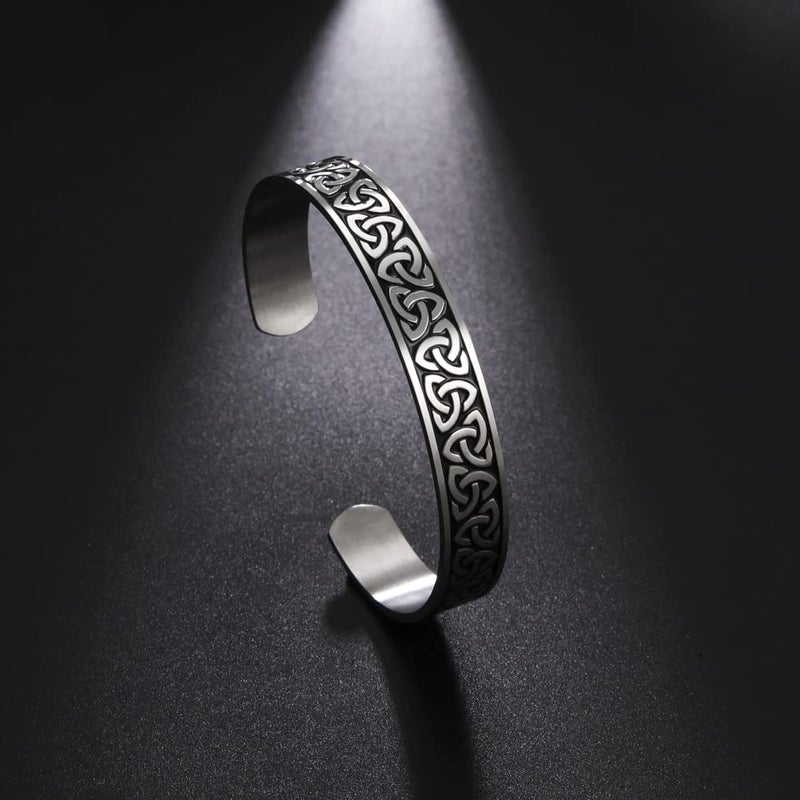 VASSAGO Celtic Knot Bangle Bracelet Mens Cuff Bracelet Celtic Trinity Bracelet Celtic Viking Norse Bracelet Stainless Steel Vintage Cuff Bangle Amulet Bracelet Jewelry Gifts for Men Women, Black - Image 4