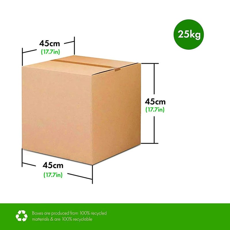 HOOJO® 5-Ply Corrugated Shipping Boxes – Pack of 5 – 45 x 45 x 45 cm – Double Wall Cardboard Cartons – Heavy Duty Packing Boxes for Moving, Storage & Shipping – Holds up to 25kg (MEDIUM) - Image 3