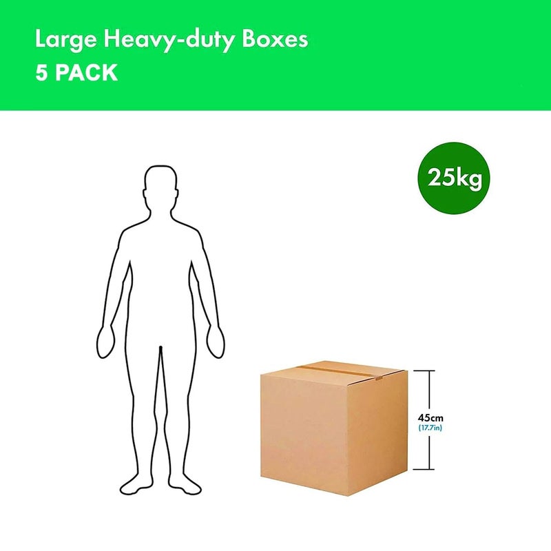 HOOJO® 5-Ply Corrugated Shipping Boxes – Pack of 5 – 45 x 45 x 45 cm – Double Wall Cardboard Cartons – Heavy Duty Packing Boxes for Moving, Storage & Shipping – Holds up to 25kg (MEDIUM) - Image 4