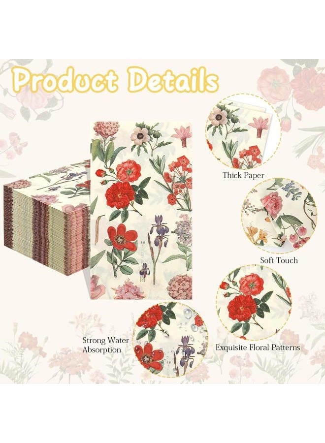 Chffcuh Floral Napkins, 100 PCS Spring Napkins, Vintage Floral Paper Napkins, Watercolor Flower napkins, Floral Cocktail Napkins, Wildflower Luncheon Napkins for Spring Wedding Baby Shower Birthday Tea Party - Image 4