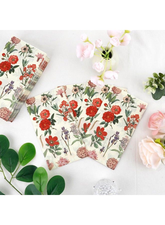 Chffcuh Floral Napkins, 100 PCS Spring Napkins, Vintage Floral Paper Napkins, Watercolor Flower napkins, Floral Cocktail Napkins, Wildflower Luncheon Napkins for Spring Wedding Baby Shower Birthday Tea Party - Image 5