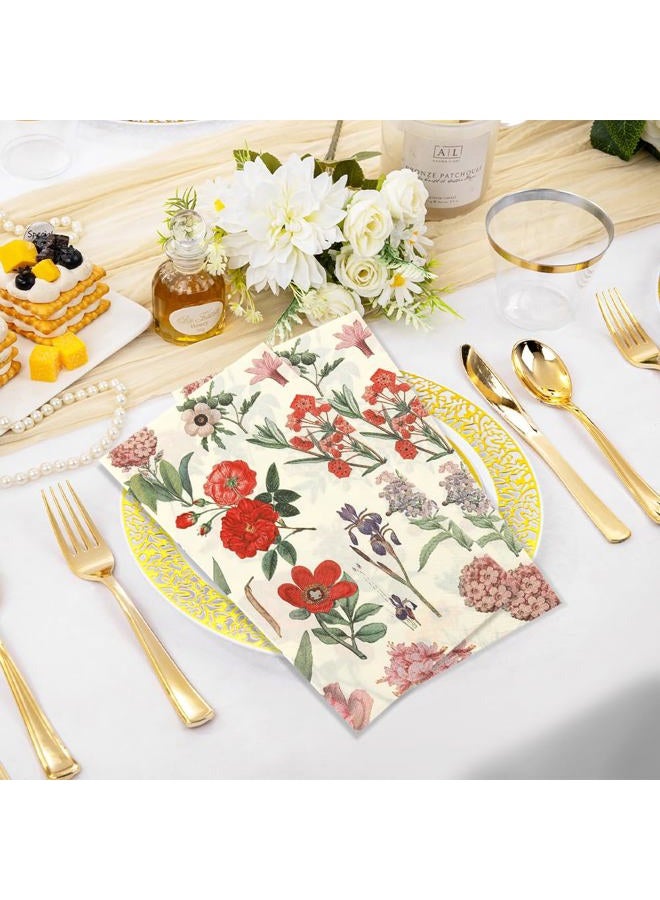 Chffcuh Floral Napkins, 100 PCS Spring Napkins, Vintage Floral Paper Napkins, Watercolor Flower napkins, Floral Cocktail Napkins, Wildflower Luncheon Napkins for Spring Wedding Baby Shower Birthday Tea Party - Image 2
