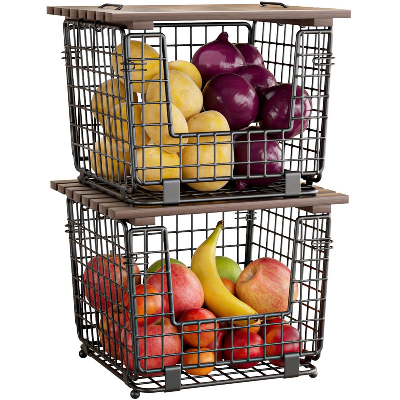 GGIU Wire Storage Basket For Kitchen Pantry: GGIU Kitchen Counter Basket Stackable Wire Organizing Bin For Produce Vegetable - Countertop Potato Onion Veggie Basket Bronze - Image 1
