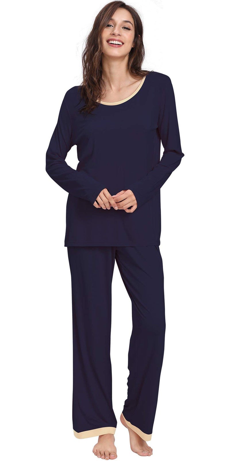 GYS Viscose from Bamboo Womens Pajama Sets Super Soft Long Sleeve Sleepwear Comfy Winter Pjs Sets S4X Navy Large