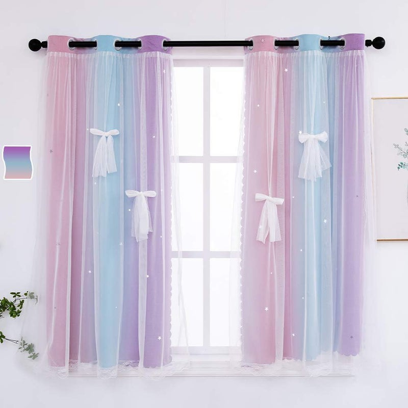 Yancorp Curtains for Girls Bedroom Kids Room Curtain 42 inches Length Girls for Bedroom Playroom Nursery Room Decor1 Panel Pink Purple W34 X L42