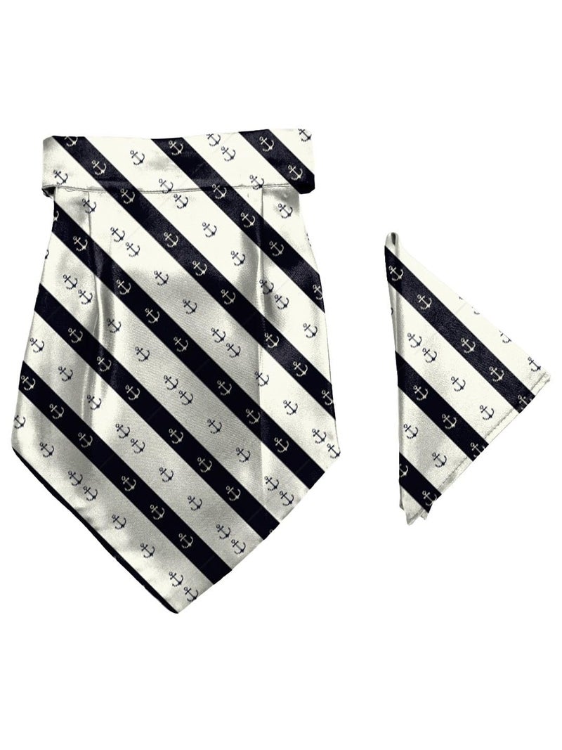 Blacksmith Anchor Navy Printed Cravat with Matching Pocket Square for Men - Scarf Neckwear Cravat for Men with Matching Pocket Square - Image 2