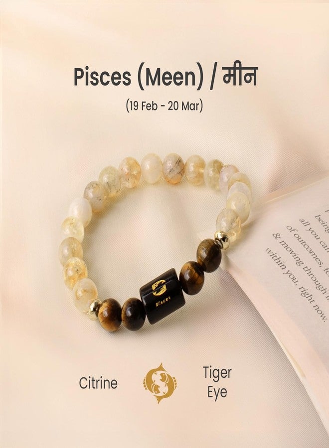 Astrotalk Pisces Zodiac Bracelet | Certified Healing Crystal for Protection, Confidence & Balance | Original Citrine & Tiger Eye Stone | Crystal Bracelet for Man & Woman | Gift for Man & Woman - Image 2