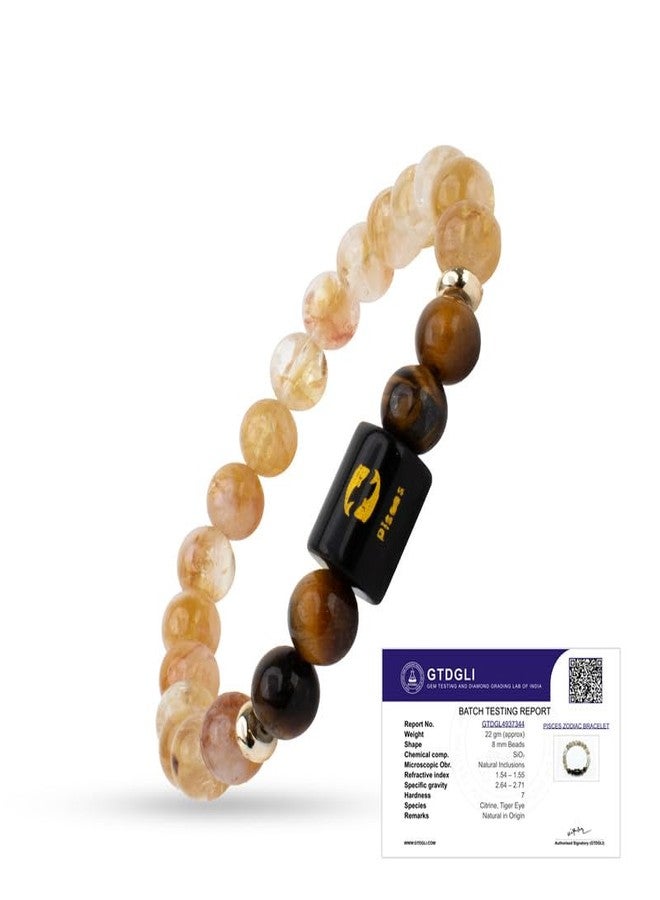 Astrotalk Pisces Zodiac Bracelet | Certified Healing Crystal for Protection, Confidence & Balance | Original Citrine & Tiger Eye Stone | Crystal Bracelet for Man & Woman | Gift for Man & Woman - Image 1