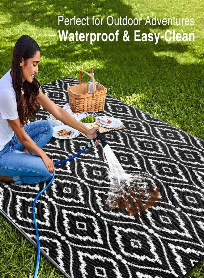 OLANLY Outdoor Rug 5x8 ft Waterproof, Outdoor Plastic Straw Rug with Geometric Pattern Clearance, Reversible RV Mat for Patio, Camping, Balcony, Deck, Backyard, Black & White - Image 3