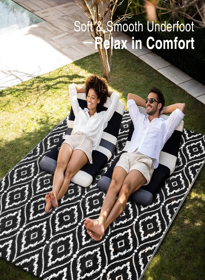 OLANLY Outdoor Rug 5x8 ft Waterproof, Outdoor Plastic Straw Rug with Geometric Pattern Clearance, Reversible RV Mat for Patio, Camping, Balcony, Deck, Backyard, Black & White - Image 5