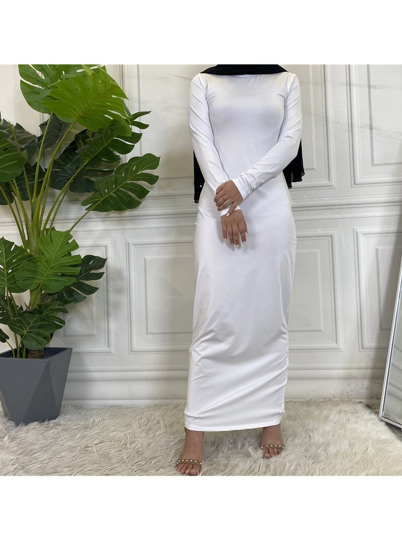 إسكدنيا Mock Neck Casual Abaya, Soft Breathable Long Sleeve Women Abaya Dress, Long Lasting Comfortable Normal Muslim Women Islamic Dress for Prayer, Daily Wear, Occasion Wear, ( Size M, White) - Image 1