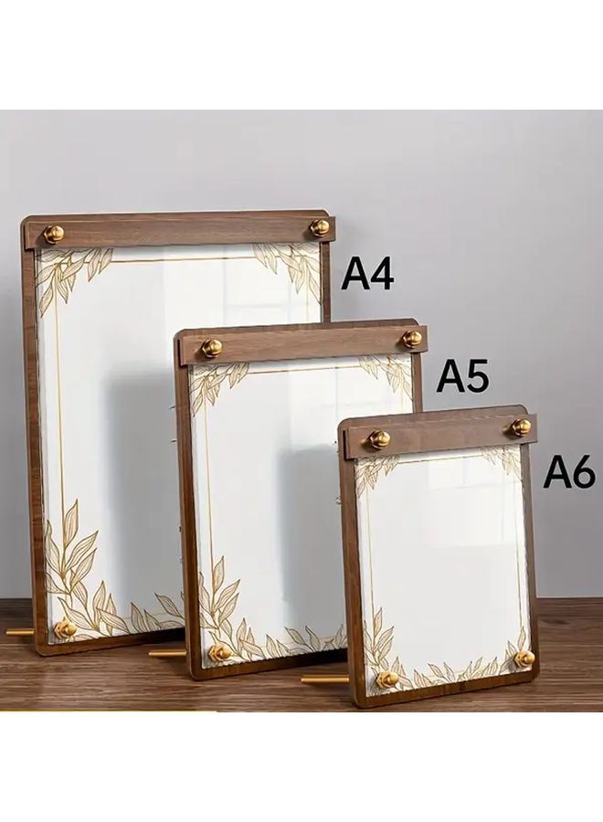 Acrylic Honor Certificate Photo Frame A6 With Wooden Base Tabletop Display Stand - Image 2