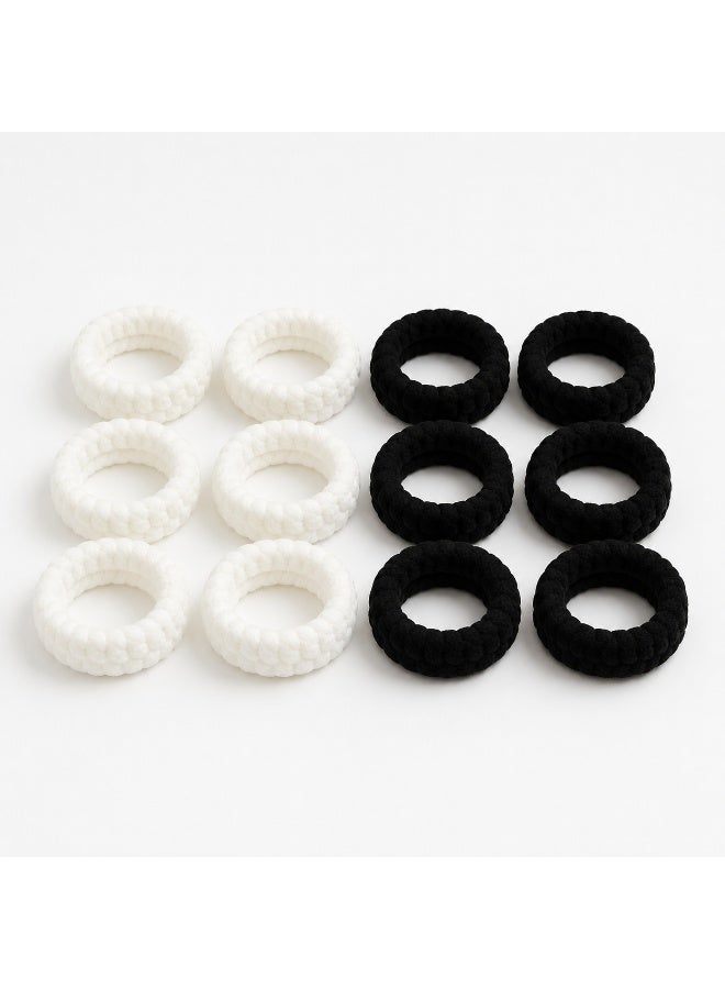 12 Pcs Soft Pony Holders, Elastics Hair Bands for Thick or Curly Hair for Women and Girls, Fancy Hair Ties – Black & White - Image 1