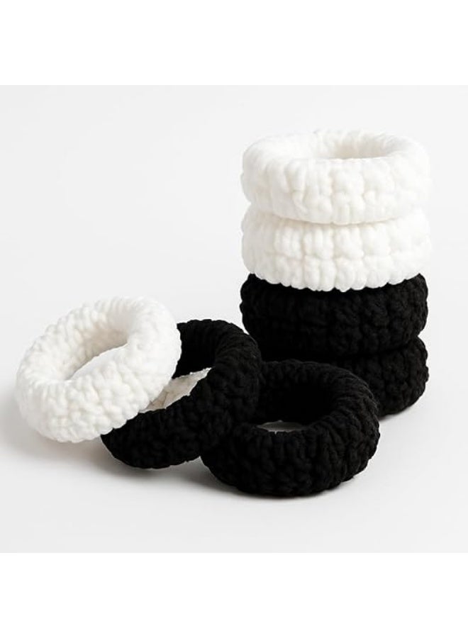 12 Pcs Soft Pony Holders, Elastics Hair Bands for Thick or Curly Hair for Women and Girls, Fancy Hair Ties – Black & White - Image 4