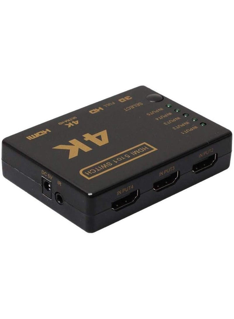 موزع HDMI بدقة 4K ذو 5 منافذ مع جهاز تحكم عن بعد بالأشعة تحت الحمراء لأجهزة HD بدقة 1080 بكسل - Image 3