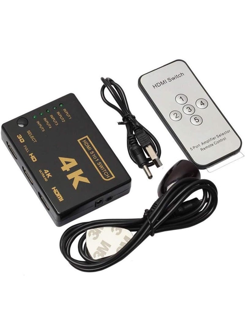 موزع HDMI بدقة 4K ذو 5 منافذ مع جهاز تحكم عن بعد بالأشعة تحت الحمراء لأجهزة HD بدقة 1080 بكسل - Image 1
