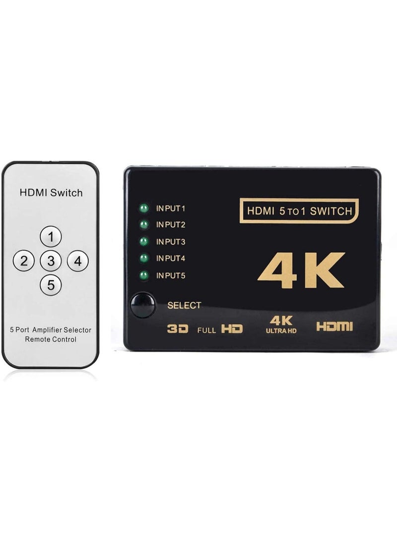 موزع HDMI بدقة 4K ذو 5 منافذ مع جهاز تحكم عن بعد بالأشعة تحت الحمراء لأجهزة HD بدقة 1080 بكسل - Image 2