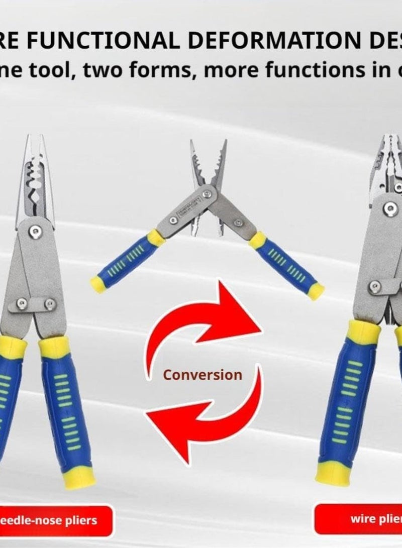GGOOT 2 in 1 Forged Pliers, Multi-Function Wire Cutters, Dual Action Pliers Tool, Reverse Pliers Wire Stripper/Wire Crimping Tool,Wire Crimper, Cable Stripper, Wiring Tools and Hardware Tools (Blue)  - Image 2