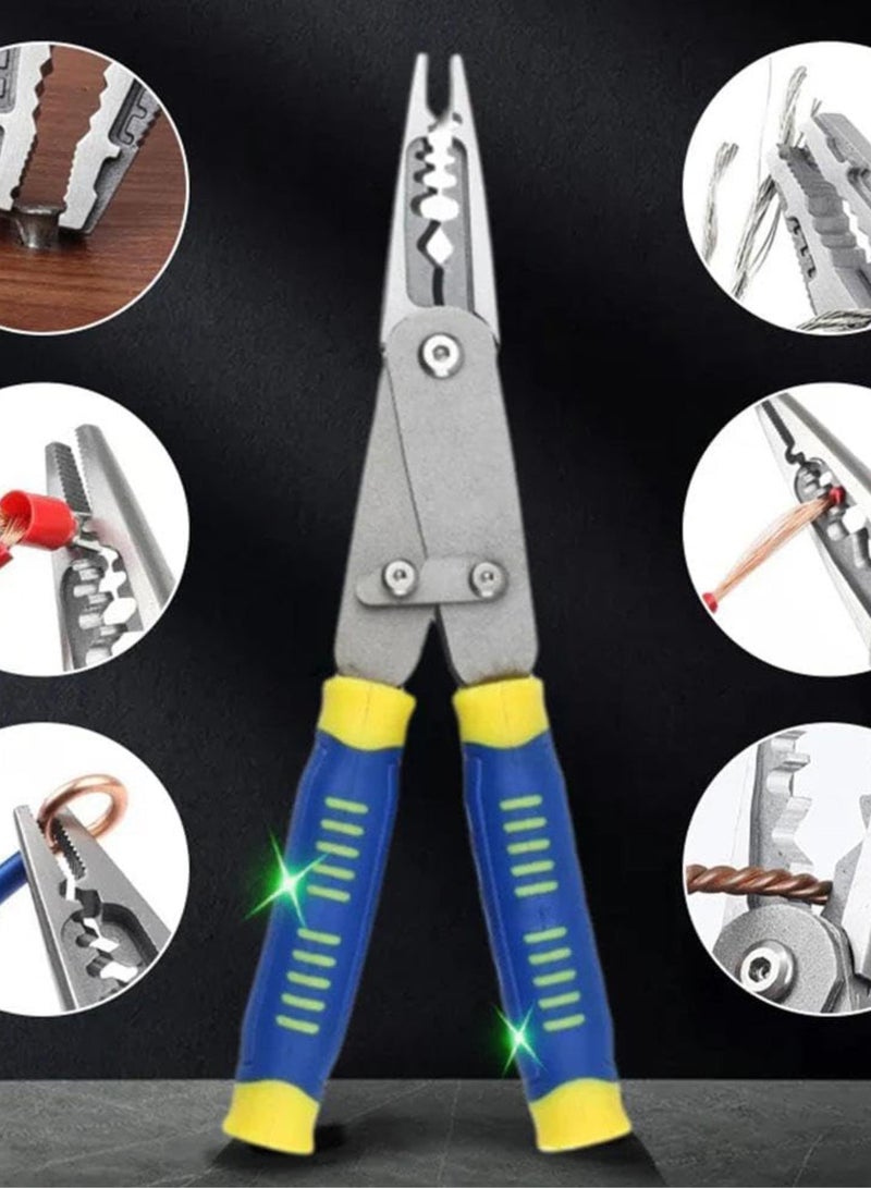 GGOOT 2 in 1 Forged Pliers, Multi-Function Wire Cutters, Dual Action Pliers Tool, Reverse Pliers Wire Stripper/Wire Crimping Tool,Wire Crimper, Cable Stripper, Wiring Tools and Hardware Tools (Blue)  - Image 3