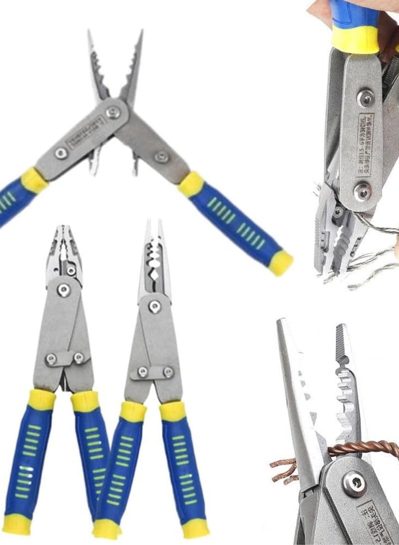 GGOOT 2 in 1 Forged Pliers, Multi-Function Wire Cutters, Dual Action Pliers Tool, Reverse Pliers Wire Stripper/Wire Crimping Tool,Wire Crimper, Cable Stripper, Wiring Tools and Hardware Tools (Blue)  - Image 1