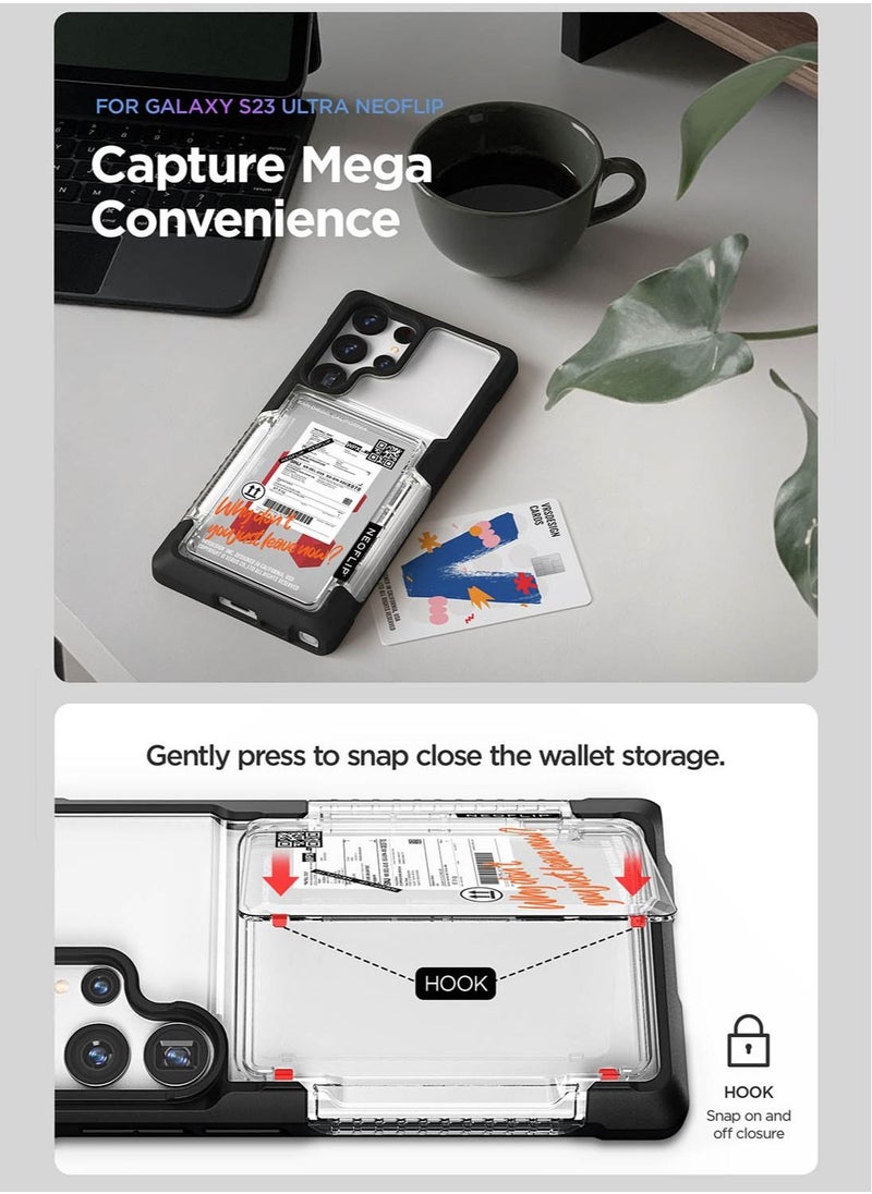VRS Design Neo Flip Travel Samsung Galaxy S23 Ultra Case Cover Wallet with Semi Automatic Snap Door Credit Card Holder Slot [2 Cards] - Black Crystal  - Image 3