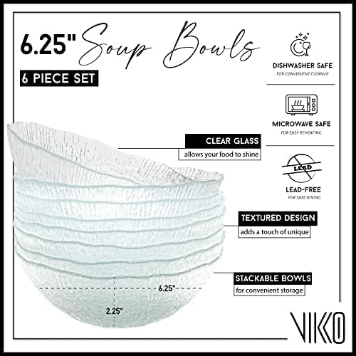 Vikko Soup Bowls 65 Inch Salad Bowls Glass Soup Bowls Elegant Textured Glass Bowls Set of 6 Dishwasher Safe - Image 2