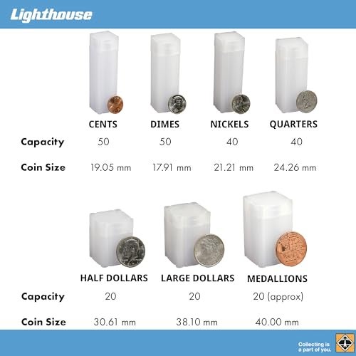 LIGHTHOUSE - Square Coin Tubes - Convenient Push Top, Virtually Unbreakable, Acid Free and Archival Quality - Coin Tubes for US Half Dollars, 100 Pack - Image 4