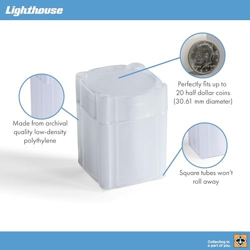 LIGHTHOUSE - Square Coin Tubes - Convenient Push Top, Virtually Unbreakable, Acid Free and Archival Quality - Coin Tubes for US Half Dollars, 100 Pack - Image 3