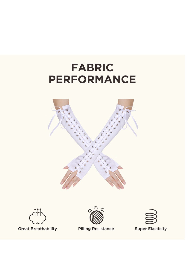 KASTWAVE Lace Up Fingerless Gloves Long Elbow Gloves for Costume Party Lace-up Arm Warmer  - Image 4