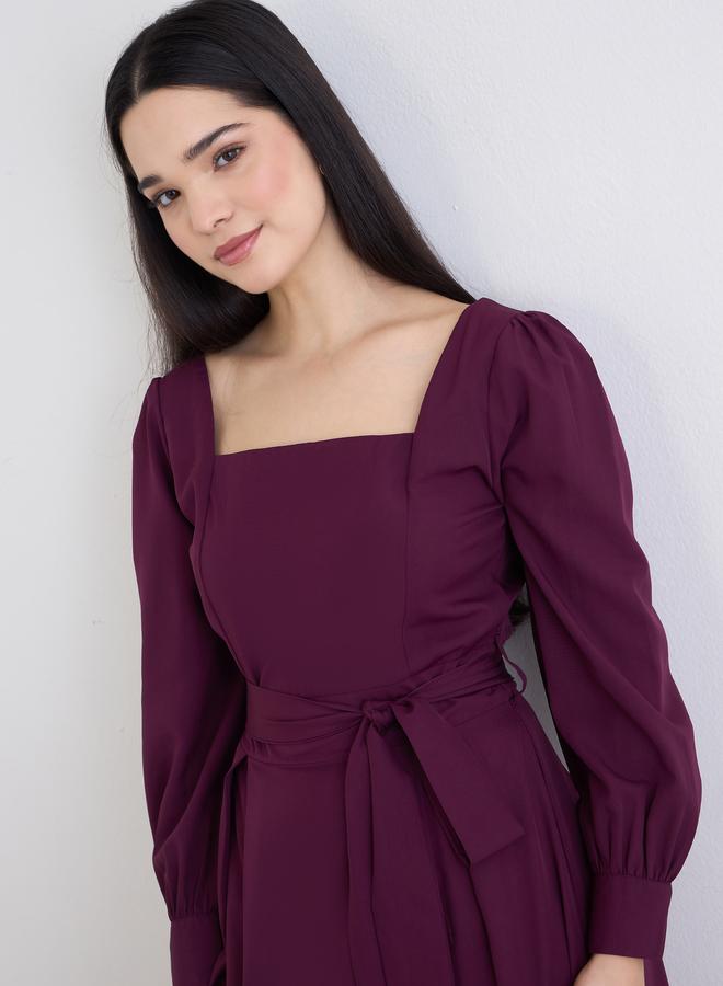 ستايلي فستان طويل  سادة بأكمام طويلة - Image 3