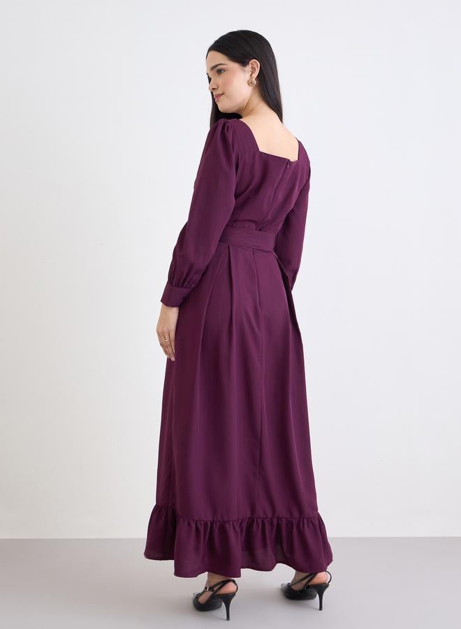 ستايلي فستان طويل  سادة بأكمام طويلة - Image 4