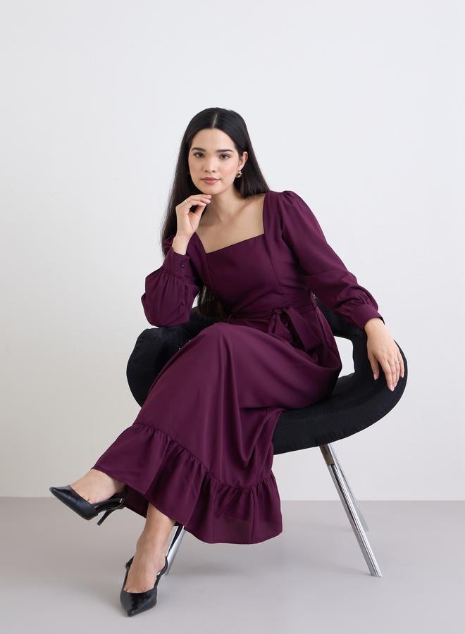 ستايلي فستان طويل  سادة بأكمام طويلة - Image 1