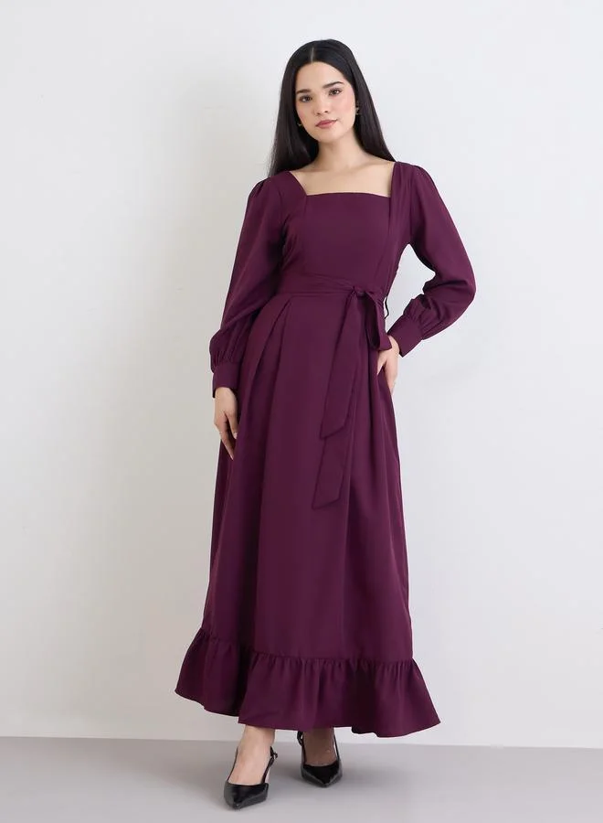 Styli Styli Women Burgundy Plain Long Sleeves A-Line Maxi Dress
