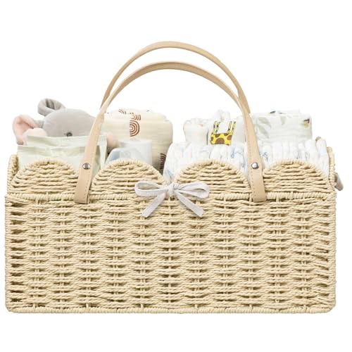 HBlife Baby Diaper Caddy Paper Rope Storage Baskets Nursery Bin with Removable Divider Portable Car Organizer for Diapers Baby Shower Gifts Newborn Essentials Must Haves - Image 1
