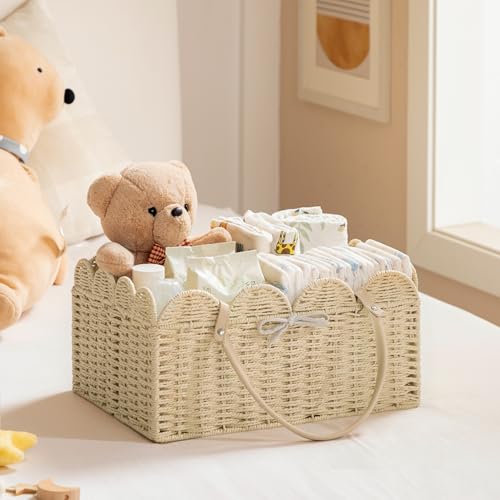 HBlife Baby Diaper Caddy Paper Rope Storage Baskets Nursery Bin with Removable Divider Portable Car Organizer for Diapers Baby Shower Gifts Newborn Essentials Must Haves - Image 3