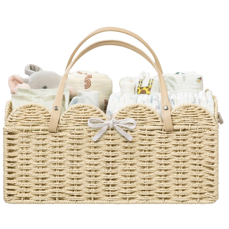 HBlife Baby Diaper Caddy Paper Rope Storage Baskets Nursery Bin with Removable Divider Portable Car Organizer for Diapers Baby Shower Gifts Newborn Essentials Must Haves - Image 2