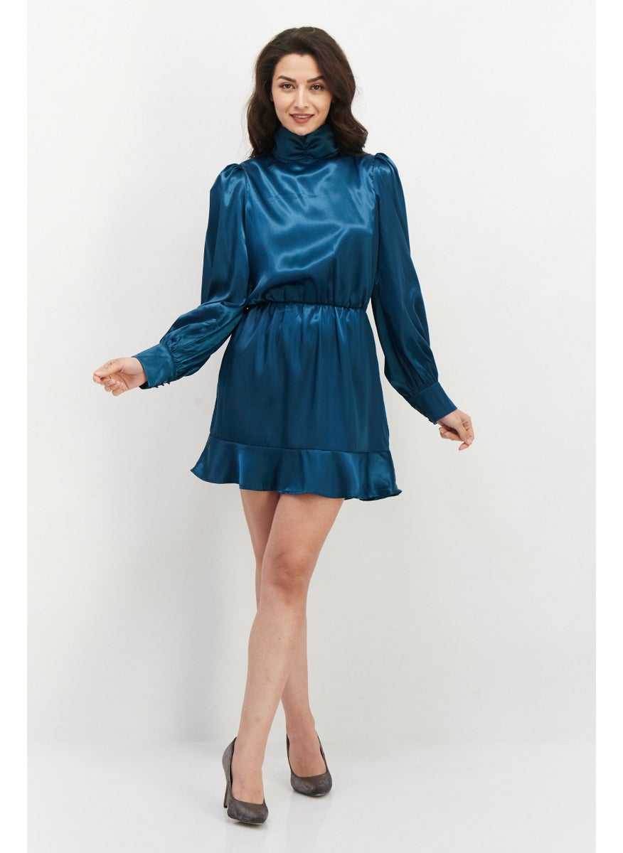 Women Satin High Neck Mini Dress, Teal Blue - pzsku/Z2FA7939CCF59A42333B3Z/45/_/1739715365/f9ed7c5d-5978-4c2c-956f-23fdfffea1ec