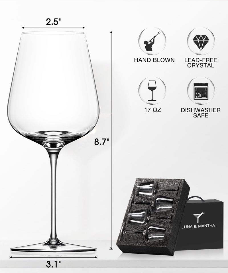 LUNA MANTHA Luna & Mantha Red Wine Glasses Set Of 4  Crystal Wine Glasses With Stem  Hand Blown 17Oz  Perfect For Red White Gift Packaging For Daily Use  Wedding  Birthday - Image 5