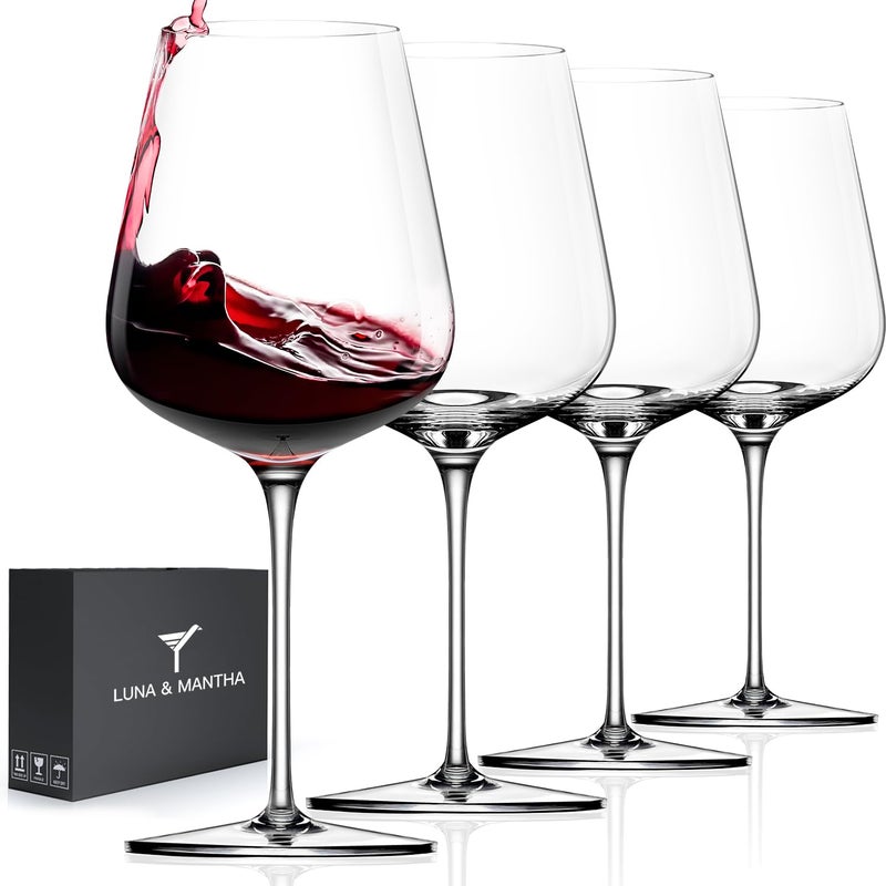 LUNA MANTHA Luna & Mantha Red Wine Glasses Set Of 4  Crystal Wine Glasses With Stem  Hand Blown 17Oz  Perfect For Red White Gift Packaging For Daily Use  Wedding  Birthday - Image 1