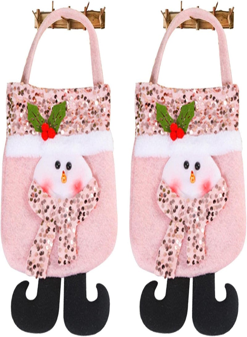 GGOOT Christmas Tote Bags - Christmas Cloth Gift Bags with Santa Claus Snowman Reindeer - Christmas Shopping Bags for Goody Treat Party Favors  - Image 1
