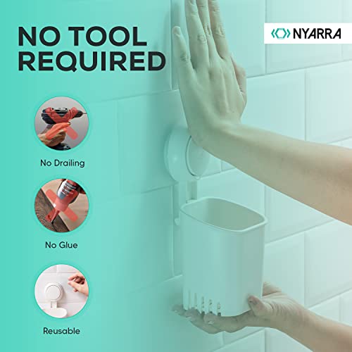 Nyarra Toothbrush Holder for Bathroom, Easy One Push Wall Mount with Powerful Vacuum Suction Cup, Multifunctional Organizer White & Hollow Ventilation Design [NR-0562] - Image 5