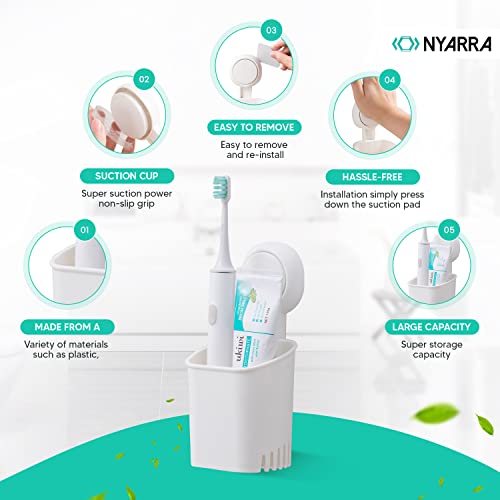 Nyarra Toothbrush Holder for Bathroom, Easy One Push Wall Mount with Powerful Vacuum Suction Cup, Multifunctional Organizer White & Hollow Ventilation Design [NR-0562] - Image 3