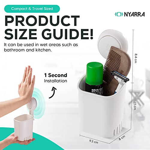 Nyarra Toothbrush Holder for Bathroom, Easy One Push Wall Mount with Powerful Vacuum Suction Cup, Multifunctional Organizer White & Hollow Ventilation Design [NR-0562] - Image 4