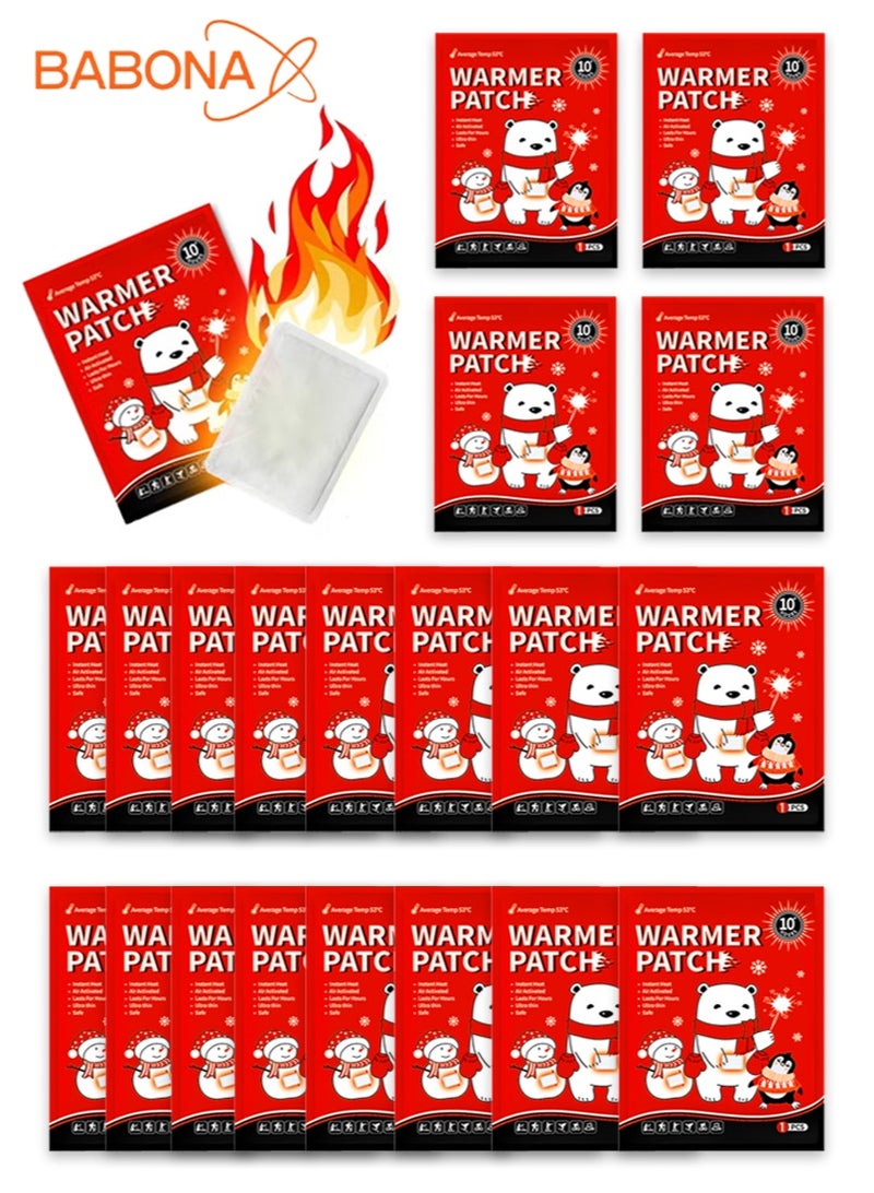 بابونا 20 عبوة من دفايات الجسم واليدين - دفايات طبيعية طويلة الأمد بدون رائحة تعمل بالهواء - ما يصل إلى 10 ساعات من الحرارة، رقعة تدفئة ساخنة للتزلج والمشي لمسافات طويلة في الشتاء والتخييم في الهواء الطلق - Image 1
