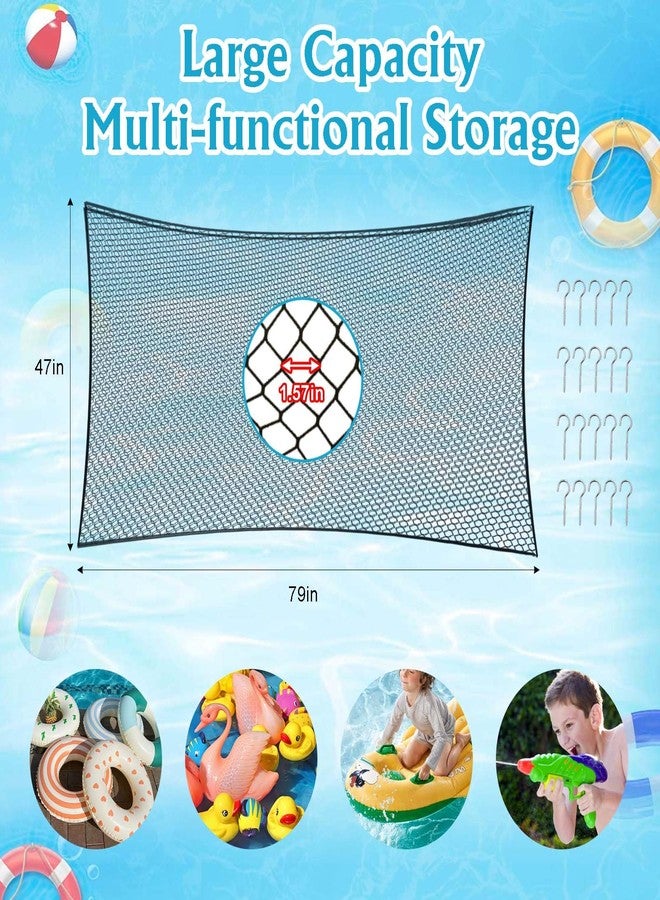 Feoang Extra Large Pool Toy Float Storage Net,79" X 47" Hanging Swimming Pool Toy Organizer with 20 Hooks Reinforced Mesh Net Poolside Fence Toys Net Holder for Inflatable Floats, Rafts, Balls, Pool Toys - Image 2